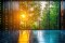 La imagen muestra un centro de datos sostenible con servidores iluminados y la luz del atardecer filtrándose a través de las paredes de cristal
